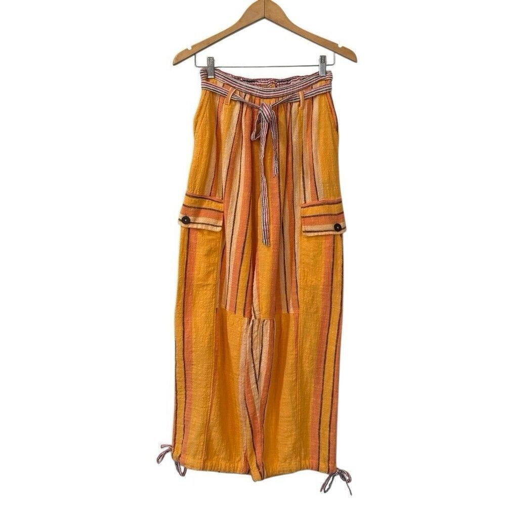 Free People Costa Pants Size XS Wide Leg Yarn Dyed Stripe Printed Cotton NWT
